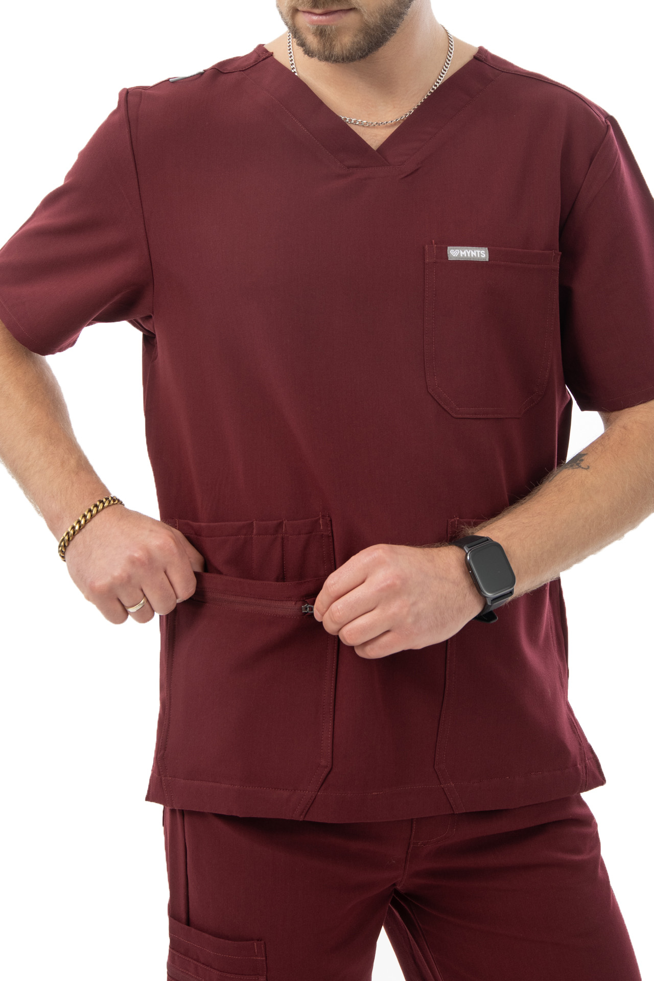 MYNTS V-Neck Pocket Genius - ScrubTop Men MMT003 Burgundy Mynts, burgundy